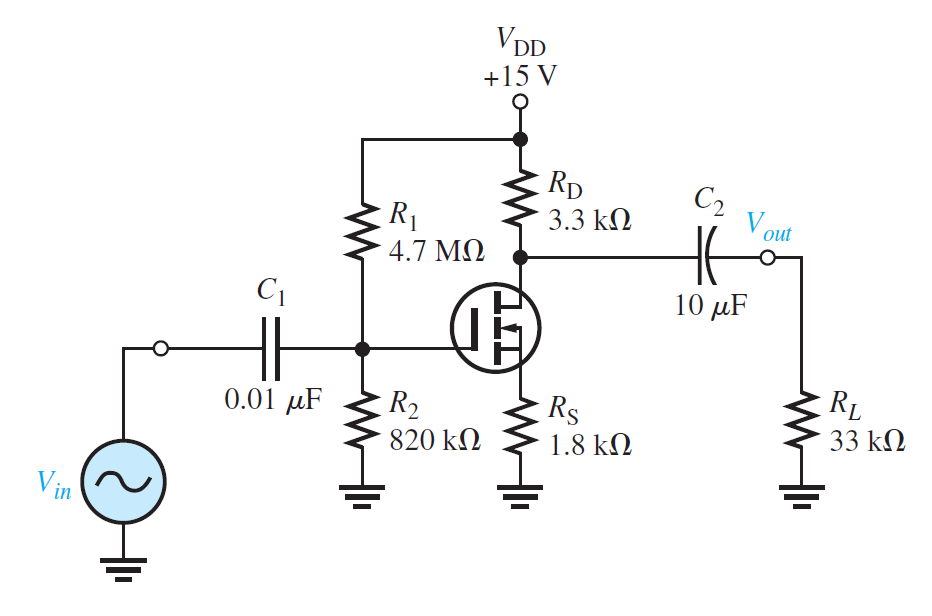 Solved The figure shows a common source amplifier using an | Chegg.com