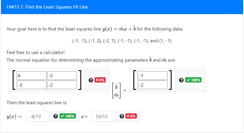 Solved HW11.7. Find the Least Squares Fit Line Your goal | Chegg.com