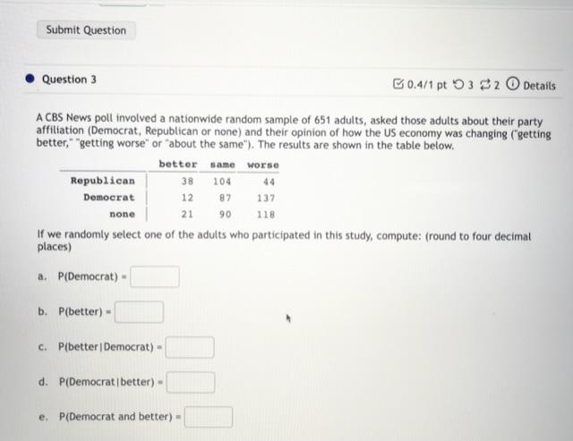 Solved A CBS News Poll Involved A Nationwide Random Sample Chegg Com