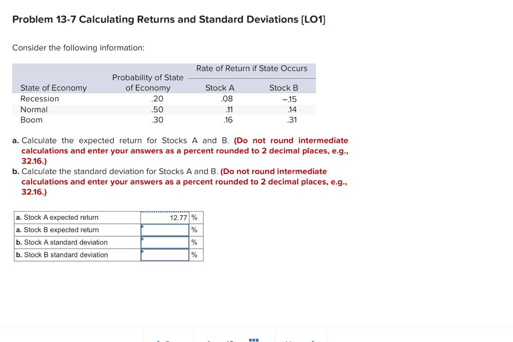 Solved Problem 13-7 Calculating Returns And Standard | Chegg.com