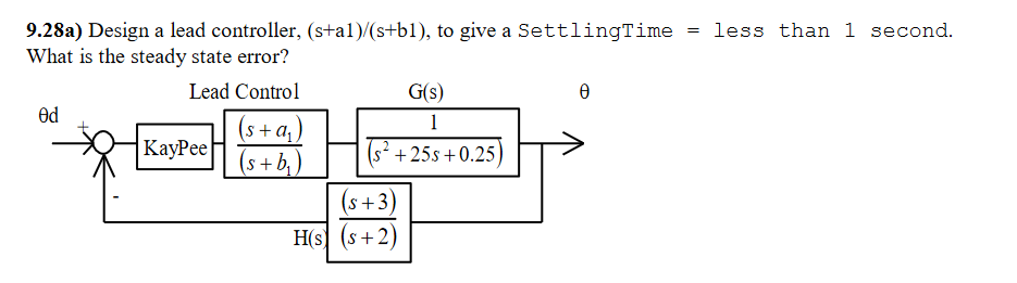 Solved less than 1 second. 9.28a) Design a lead controller, | Chegg.com