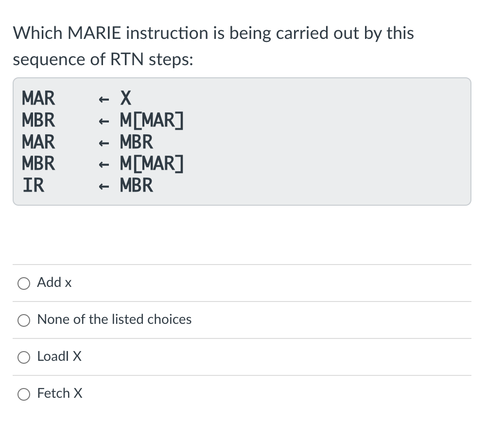 Solved Which MARIE instruction is being carried out by this | Chegg.com