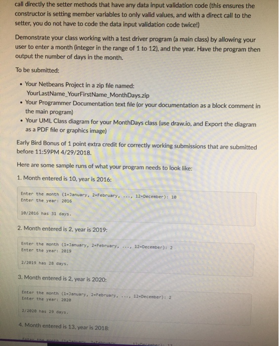 Solved MonthDays Write a class called MonthDays. Have the | Chegg.com