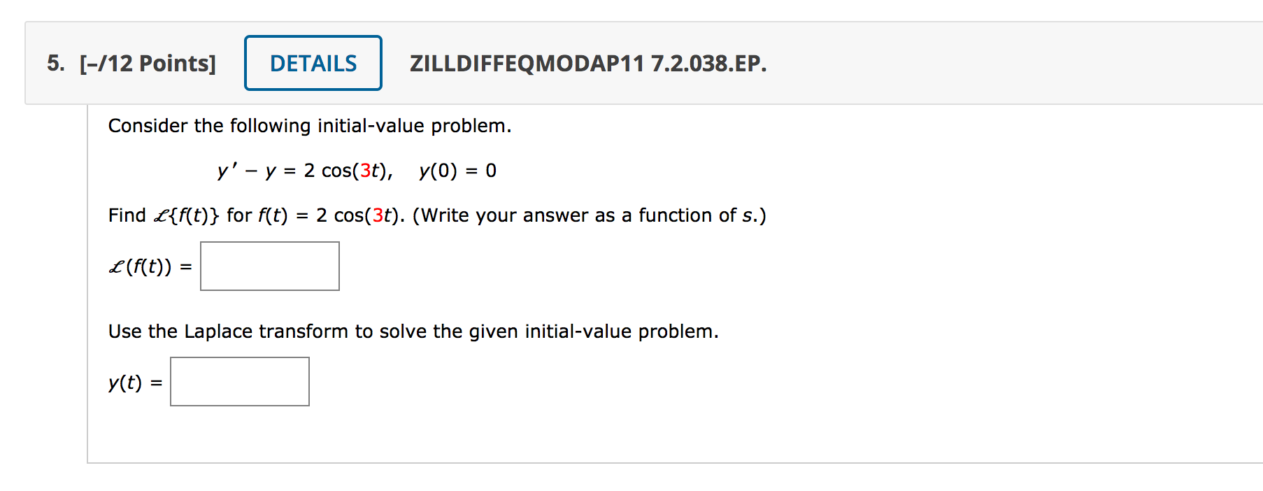 Solved 5. (-/12 Points] DETAILS ZILLDIFFEQMODAP11 | Chegg.com