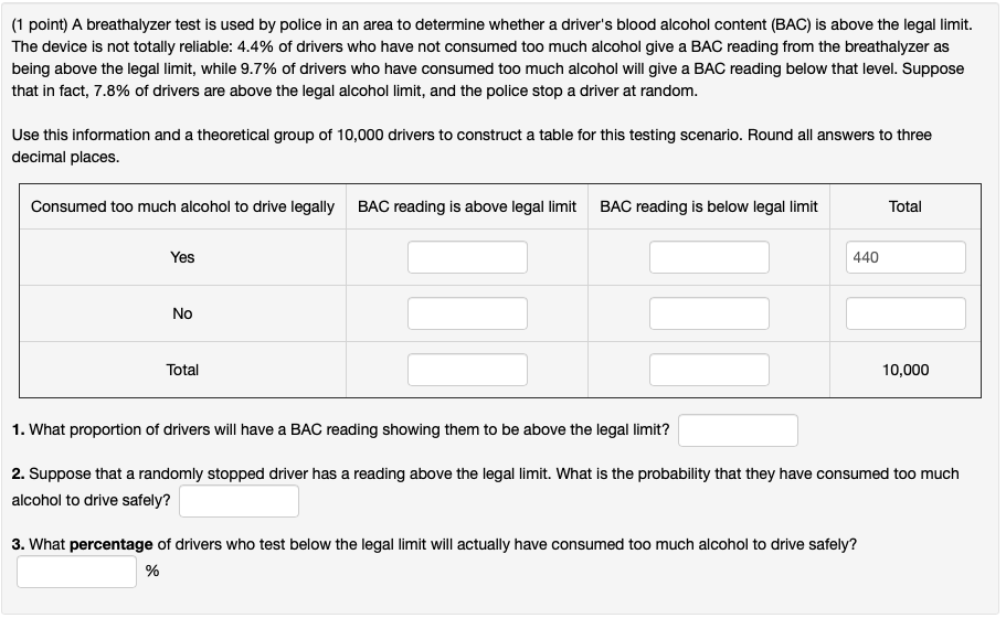 Solved (1 point) A breathalyzer test is used by police in an