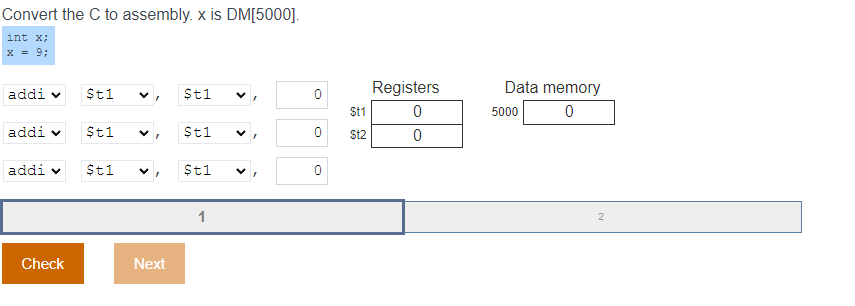 Solved Convert the C to assembly. x is DM[5000]. int x; X