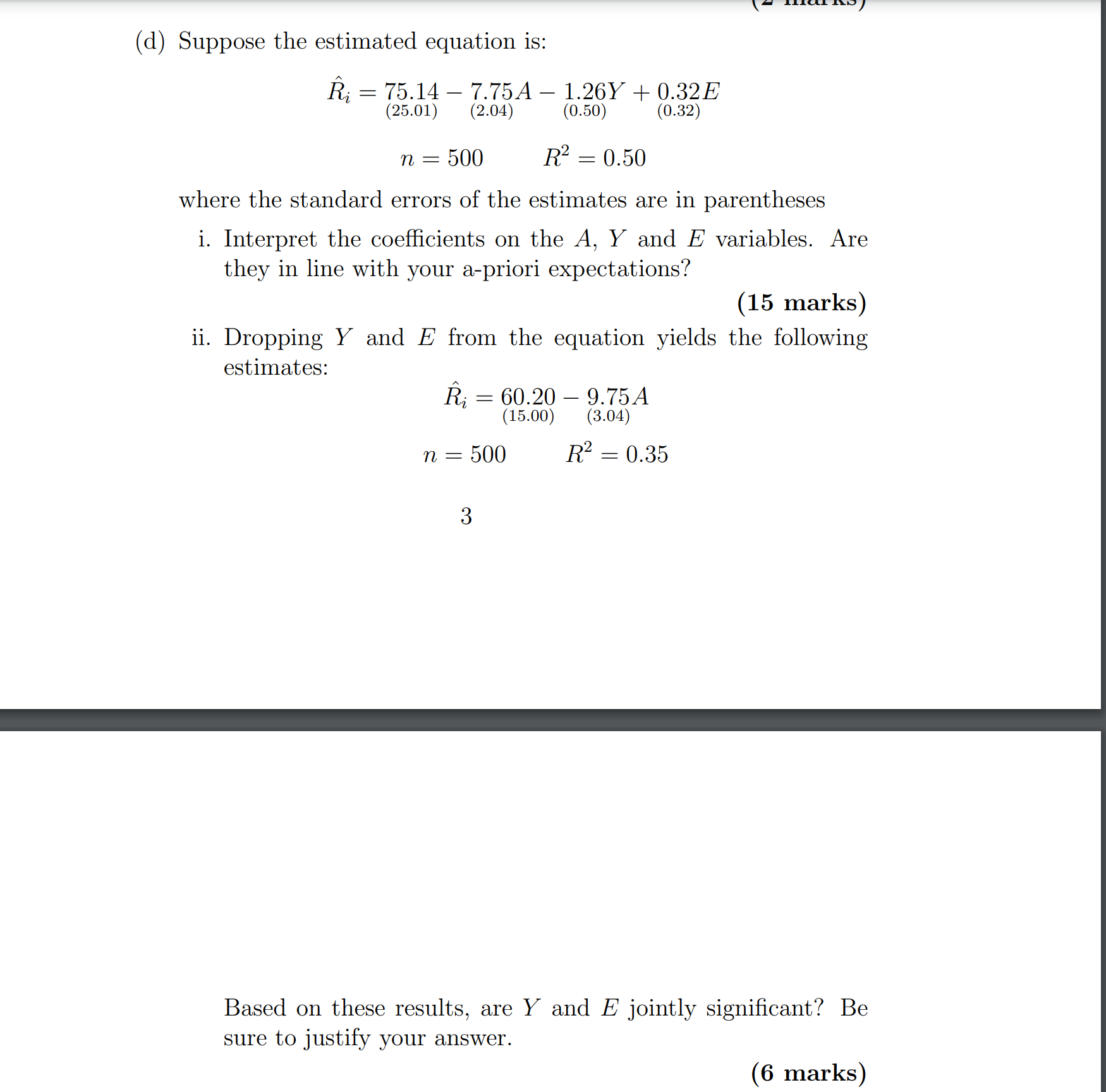 Solved D Suppose The Estimated Equation Is N 75 14 Chegg Com