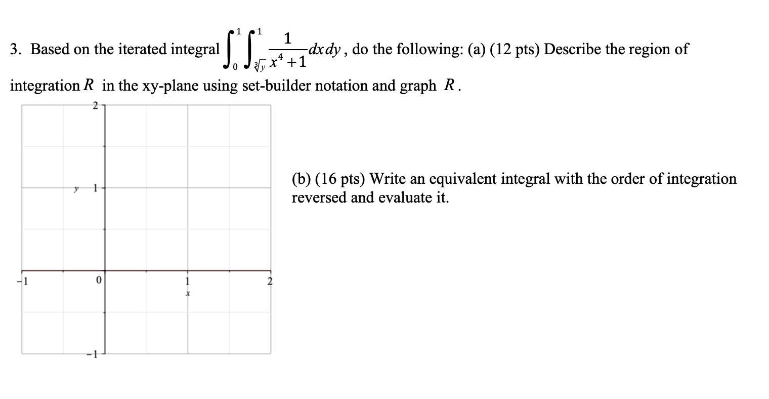 Solved 1 1 1 3. Based on the iterated integral dxdy, do the | Chegg.com