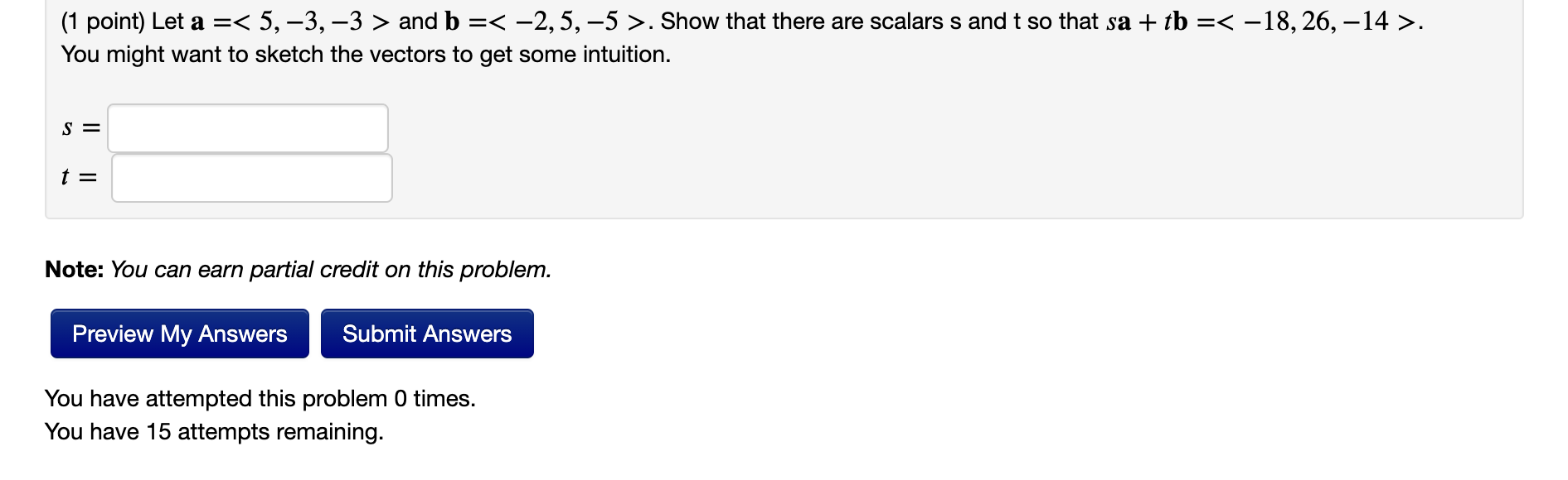 Solved (1 point) Let a = and b = . | Chegg.com