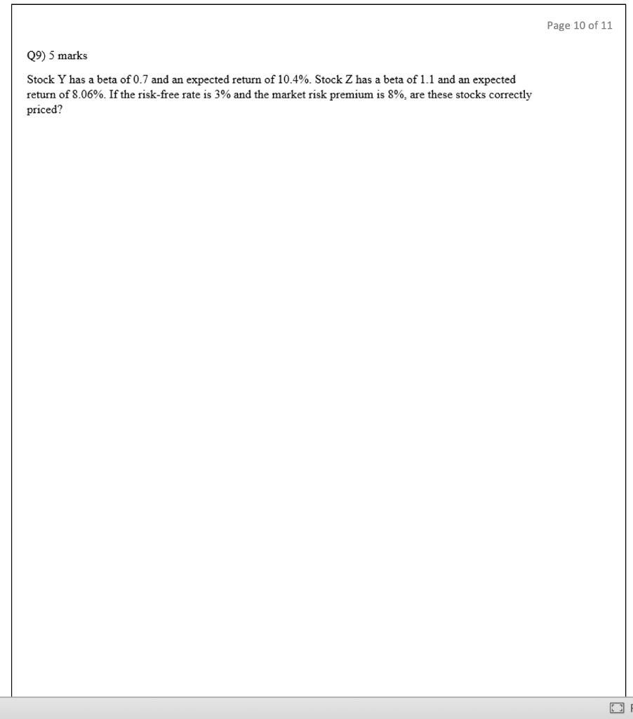 Solved Page 10 of 11 Q9) 5 marks Stock Y has a beta of 0.7