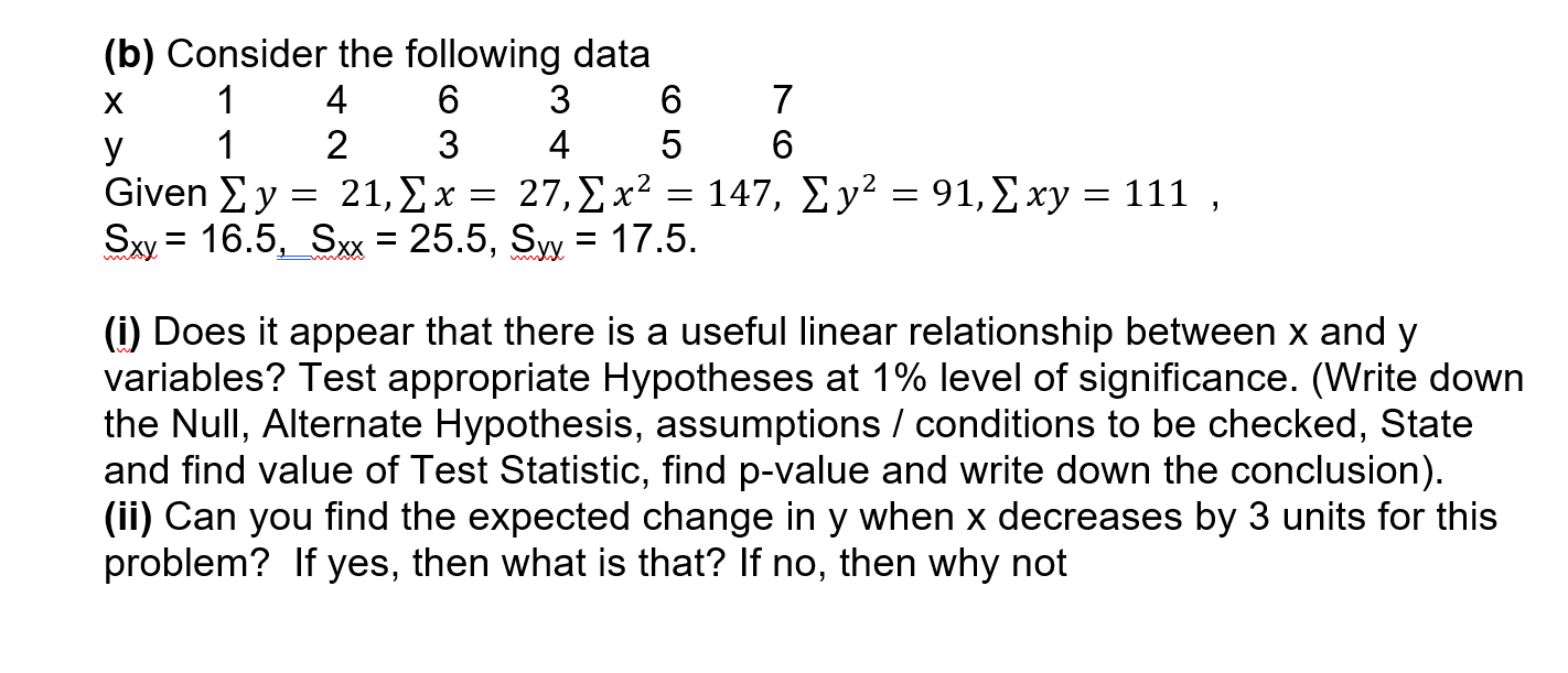 Solved X (b) Consider the following data 1 4 6 3 6 7 у 1 2 3 | Chegg.com