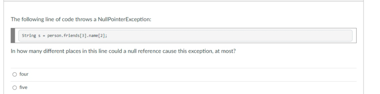Solved The following line of code throws a | Chegg.com