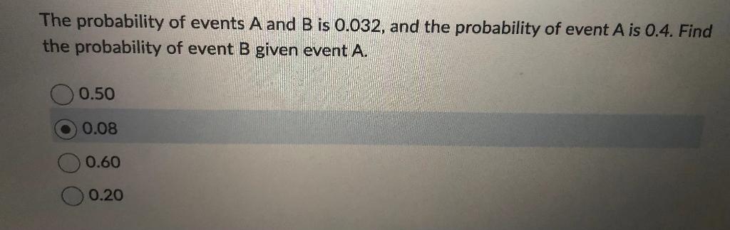 Solved The Probability Of Events A And B Is 0.032, And The | Chegg.com