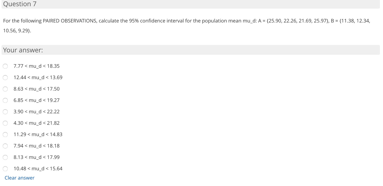 Solved Question 7 For The Following PAIRED OBSERVATIONS, | Chegg.com