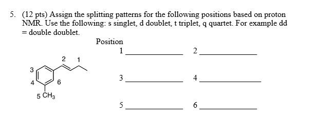 Solved 5. (12 pts) Assign the splitting patterns for the | Chegg.com