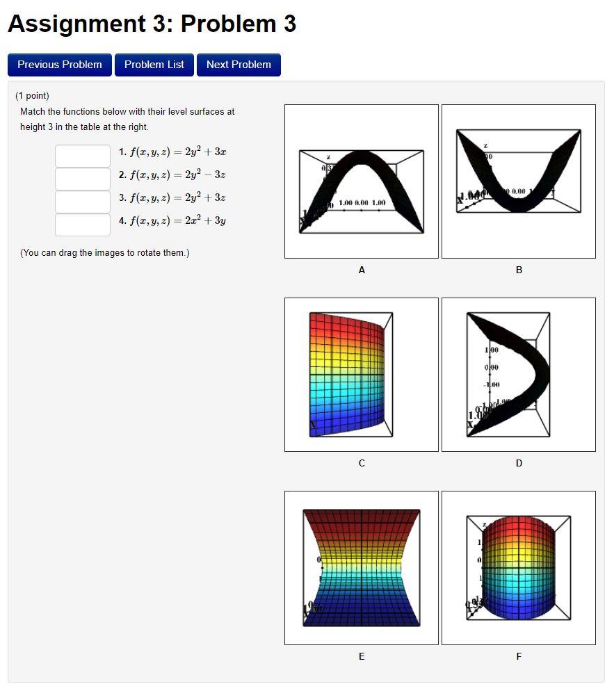 Solved Match The Functions Below With Their Level Surfaces Chegg Com