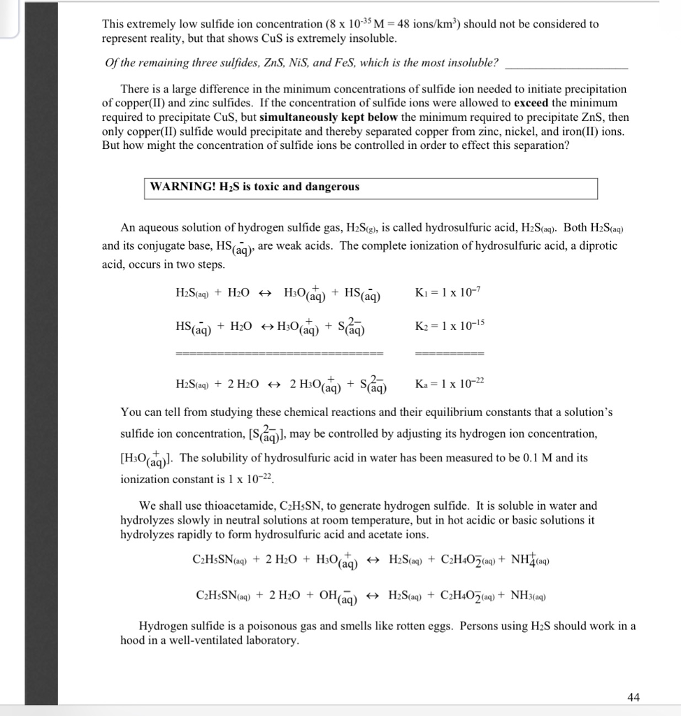 Solved This extremely low sulfide ion concentration (8 x | Chegg.com