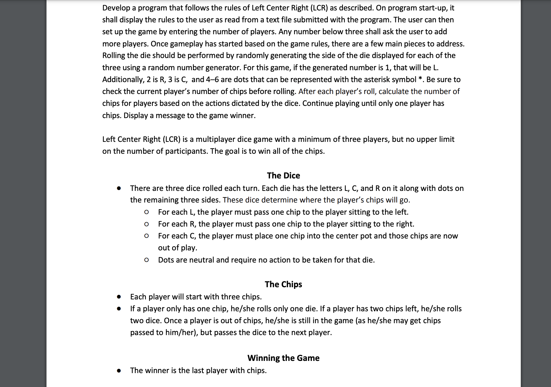 Solved Develop a program that follows the rules of Left | Chegg.com