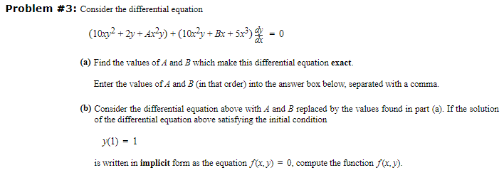 Solved Problem \#3: Consider the differential equation | Chegg.com