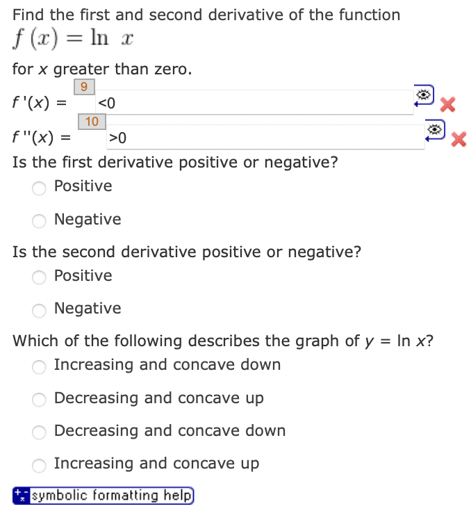 Solved Find the first and second derivative of the function | Chegg.com