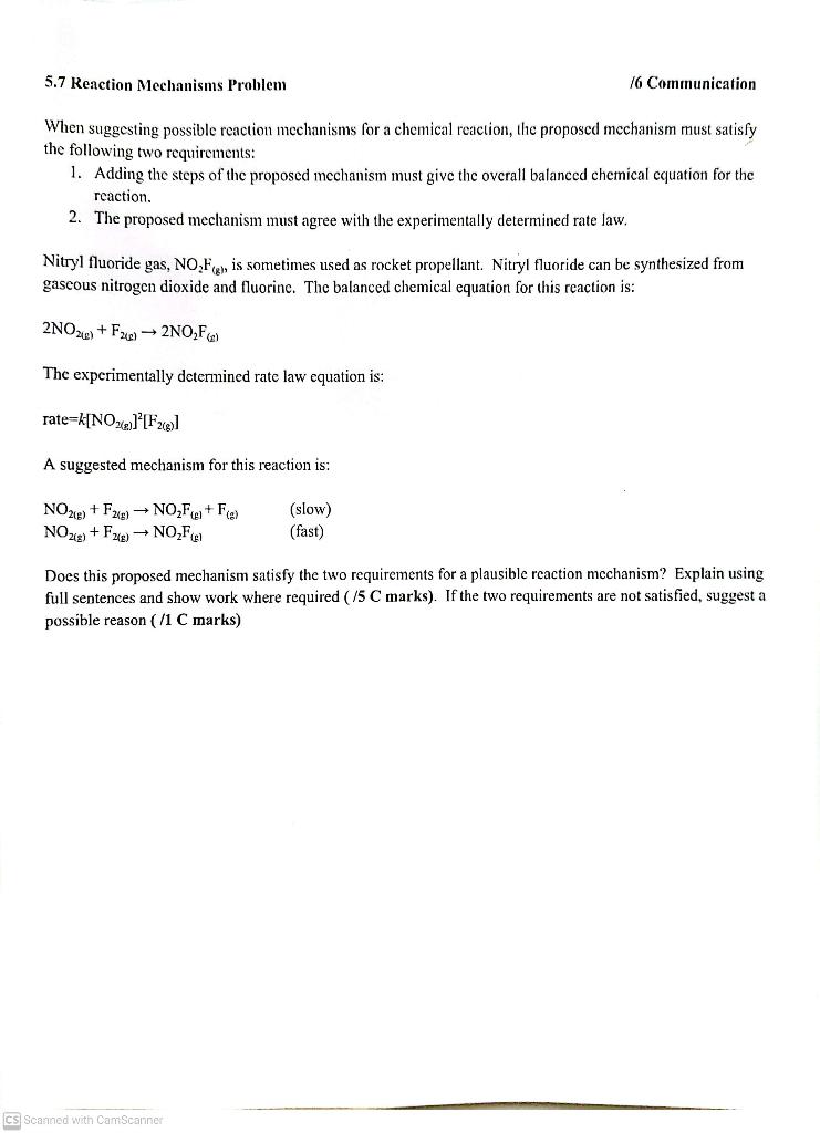 Solved 5.7 Reaction Mechanisms Problem  6 Communication When 