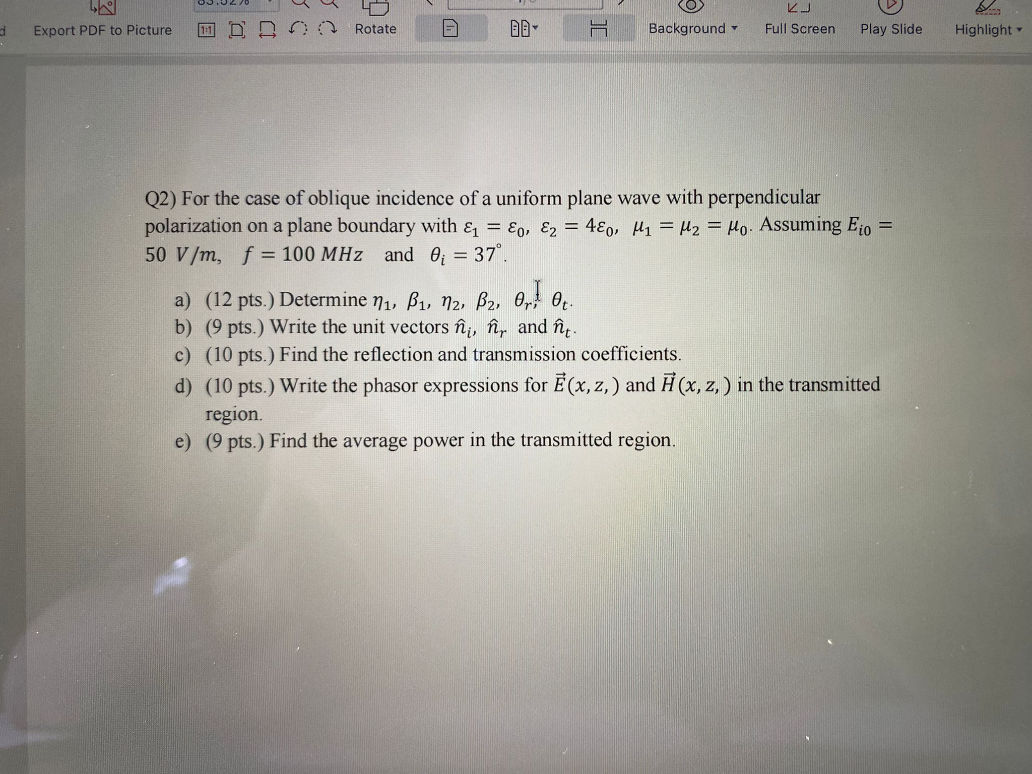 Solved Q2) For the case of oblique incidence of a uniform | Chegg.com