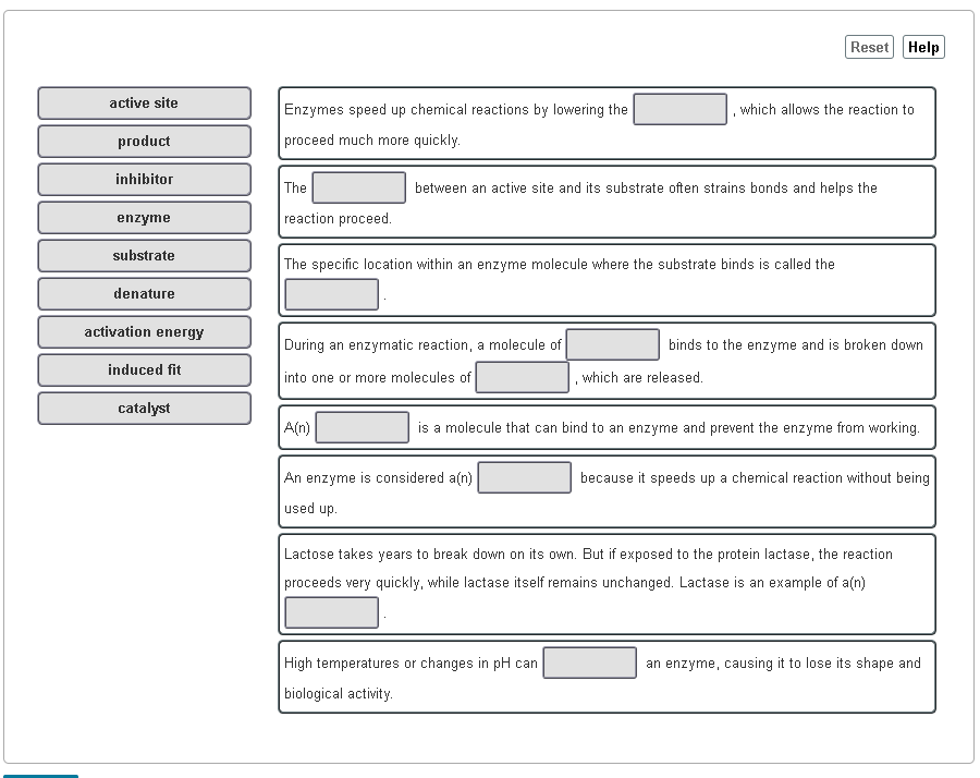 Solved Reset Help active site , which allows the reaction to | Chegg.com