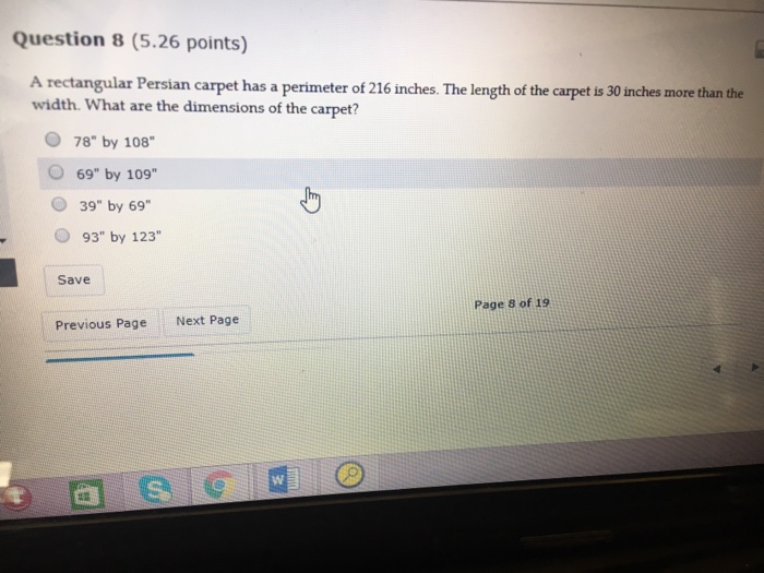 Solved A rectangular Persian carpet has a perimeter of 216