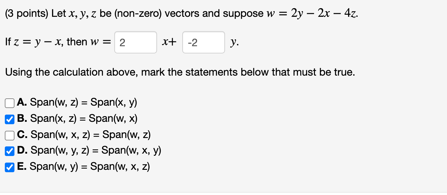 Solved Let X Y Zx Y Z Be Non Zero Vectors And Suppose W Chegg Com