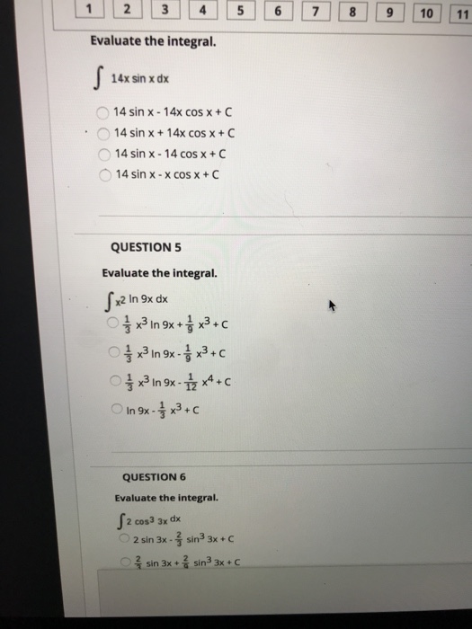 Solved 12 3 4 5 6 7 8 9 10 11 Evaluate the integral. 14x sin | Chegg.com