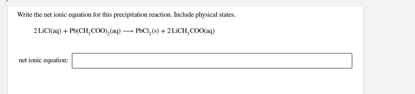 What Is The Correct Net Ionic Equation To Describe This Precipitation Reaction Pb