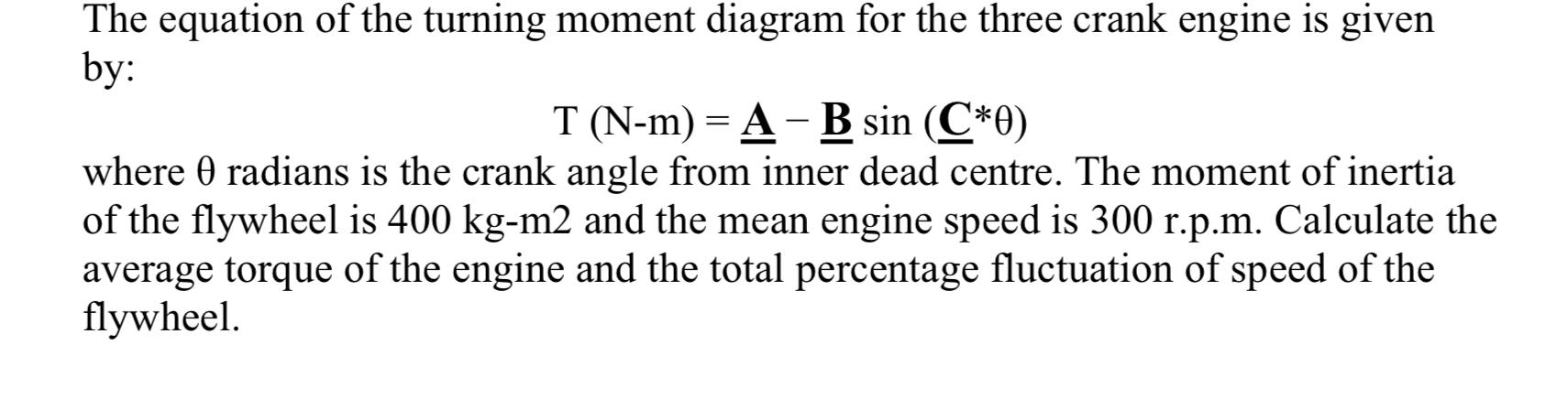 Solved The equation of the turning moment diagram for the | Chegg.com