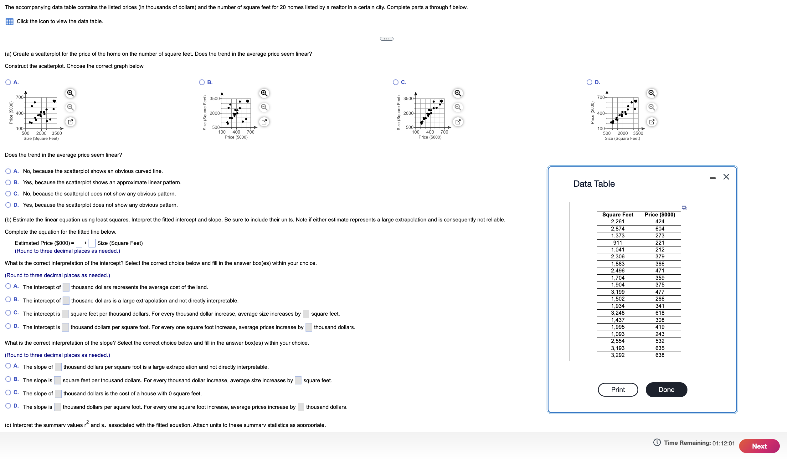 Click the icon to view the data table. (a) Create a | Chegg.com