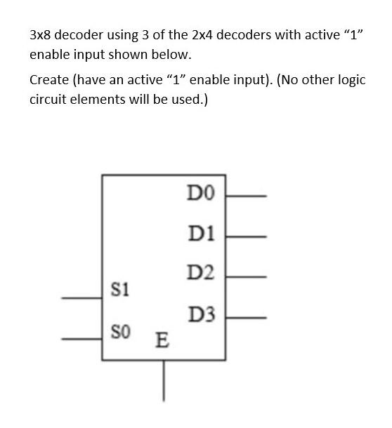 Solved 3x8 decoder using 3 of the 2x4 decoders with active | Chegg.com