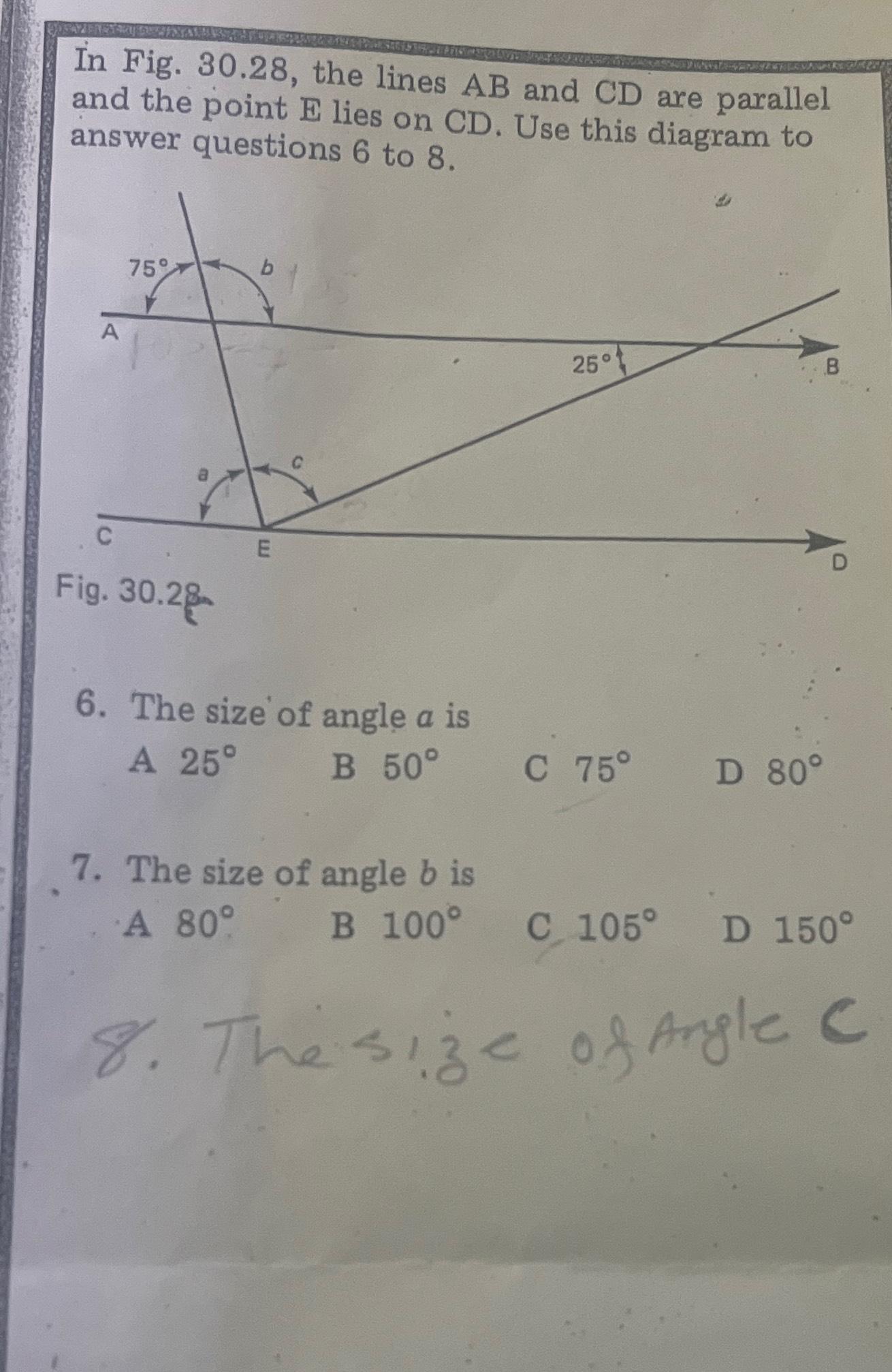 Solved What is the size of angle c. from the diagram below? | Chegg.com