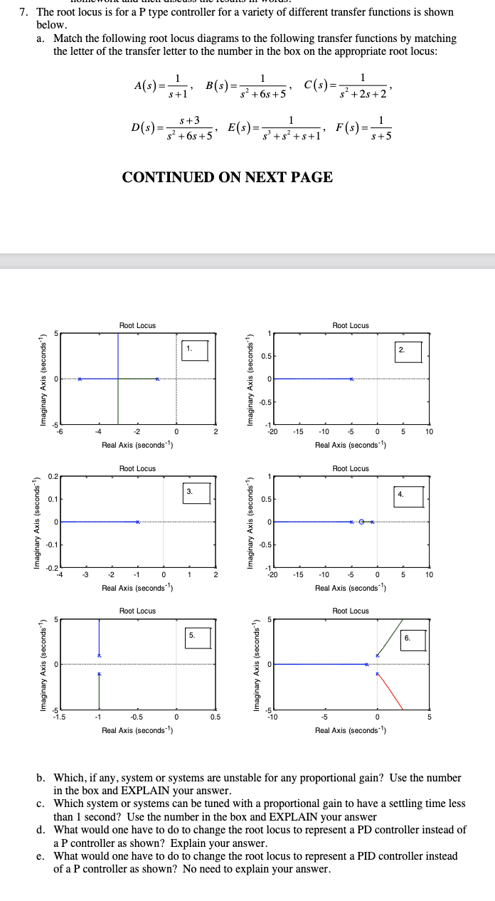 Solved 7. The root locus is for a P type controller for a | Chegg.com