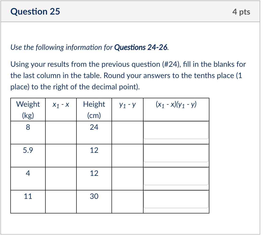 Solved Question 25 4 pts Use the following information for | Chegg.com