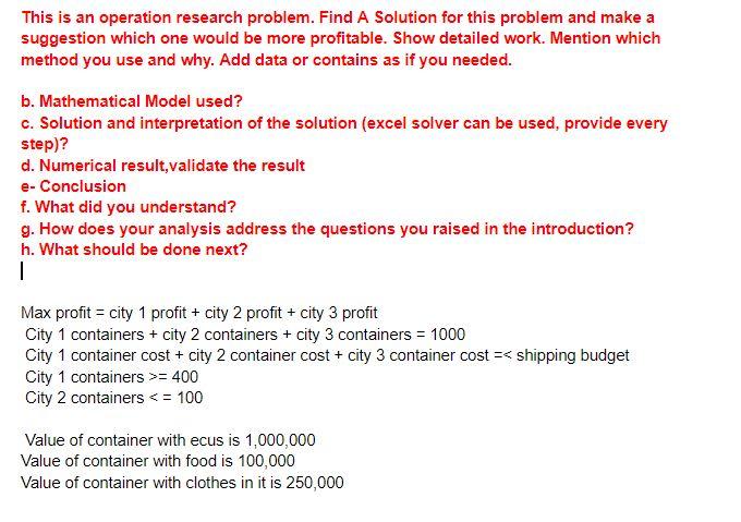 Solved This Is An Operation Research Problem. Find A | Chegg.com