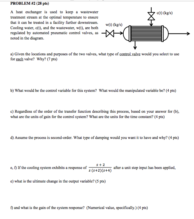 Solved c(t) (kg/s) PROBLEM #2 (28 pts) A heat exchanger is | Chegg.com