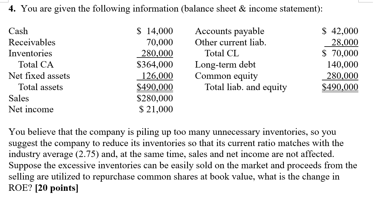 Solved 4. You are given the following information (balance | Chegg.com