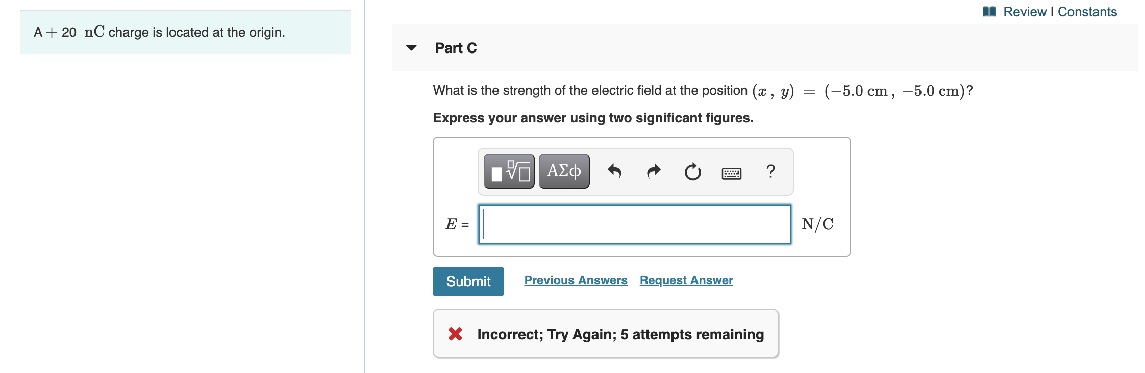 Solved | Review | Constants A + 20 nC charge is located at | Chegg.com