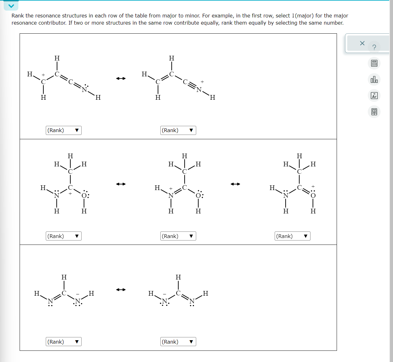 Solved Rank the resonance structures in each row of the | Chegg.com