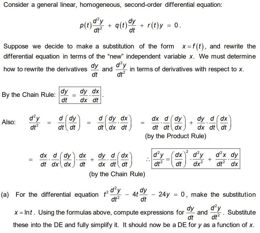 Solved consider a general linear homogeneous second order chegg