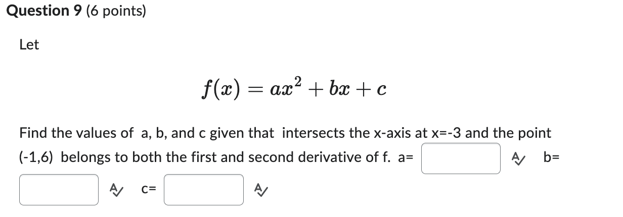 Solved Let F(x)=ax2+bx+c Find The Values Of A,b, And C Given | Chegg.com