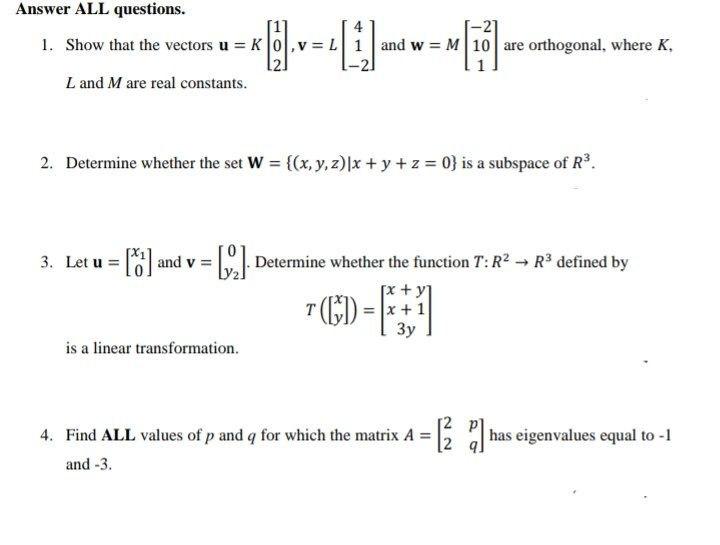 Solved (A) LINEAR ALGEBRA Hi teacher, please help me with | Chegg.com