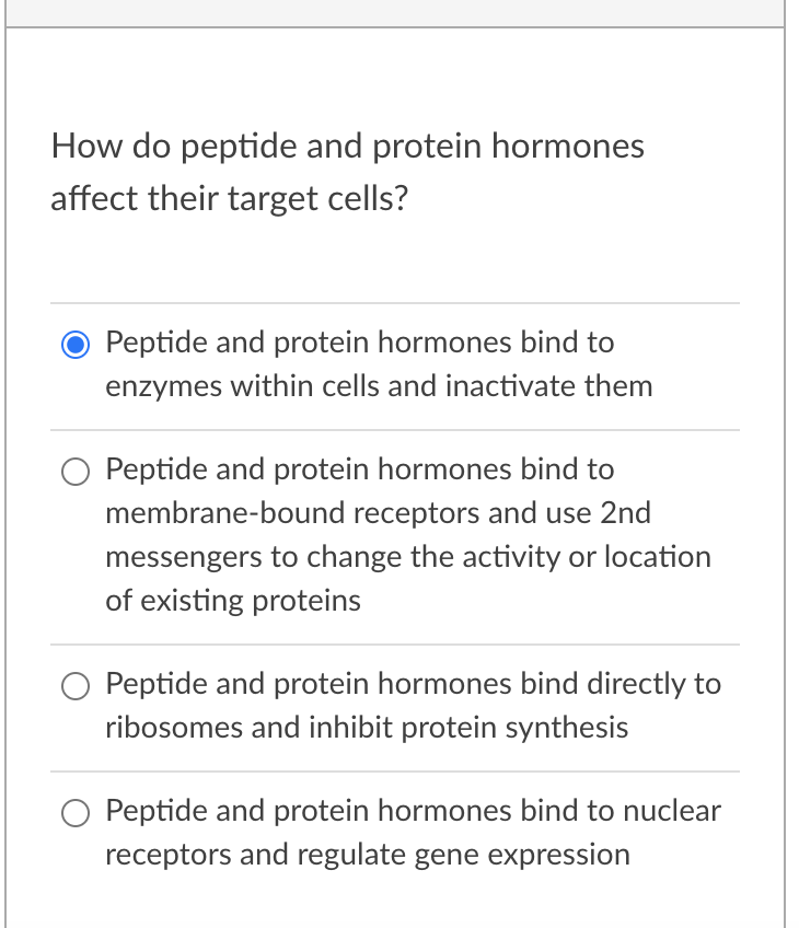Solved How do peptide and protein hormones affect their