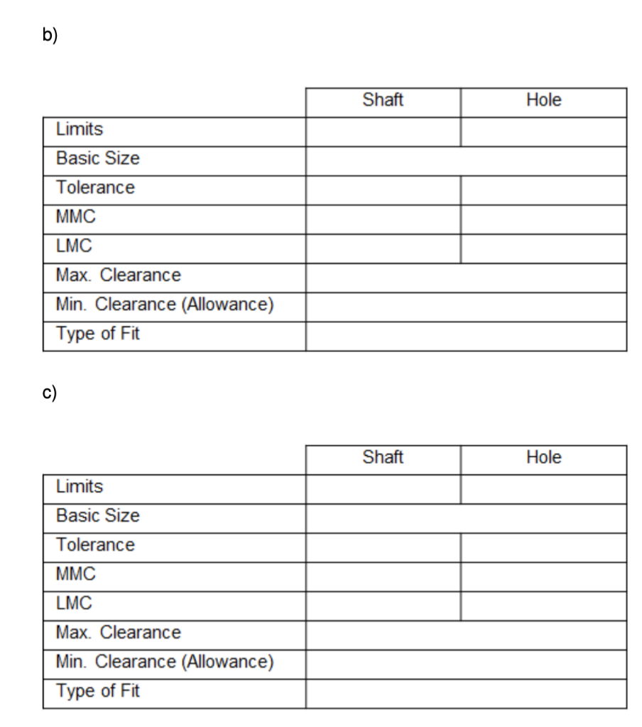 Solved 1) Fill in the given tables for the following shaft | Chegg.com