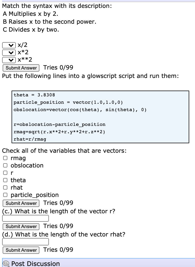 Solved Match the syntax with its description: A Multiplies x | Chegg.com