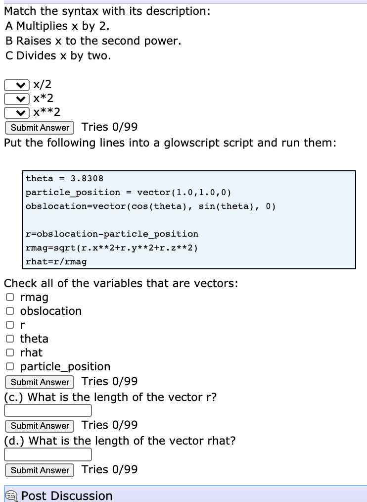 Solved Match the syntax with its description: A Multiplies x