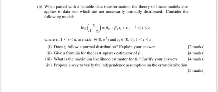 Solved (b) When paired with a suitable data transformation, | Chegg.com